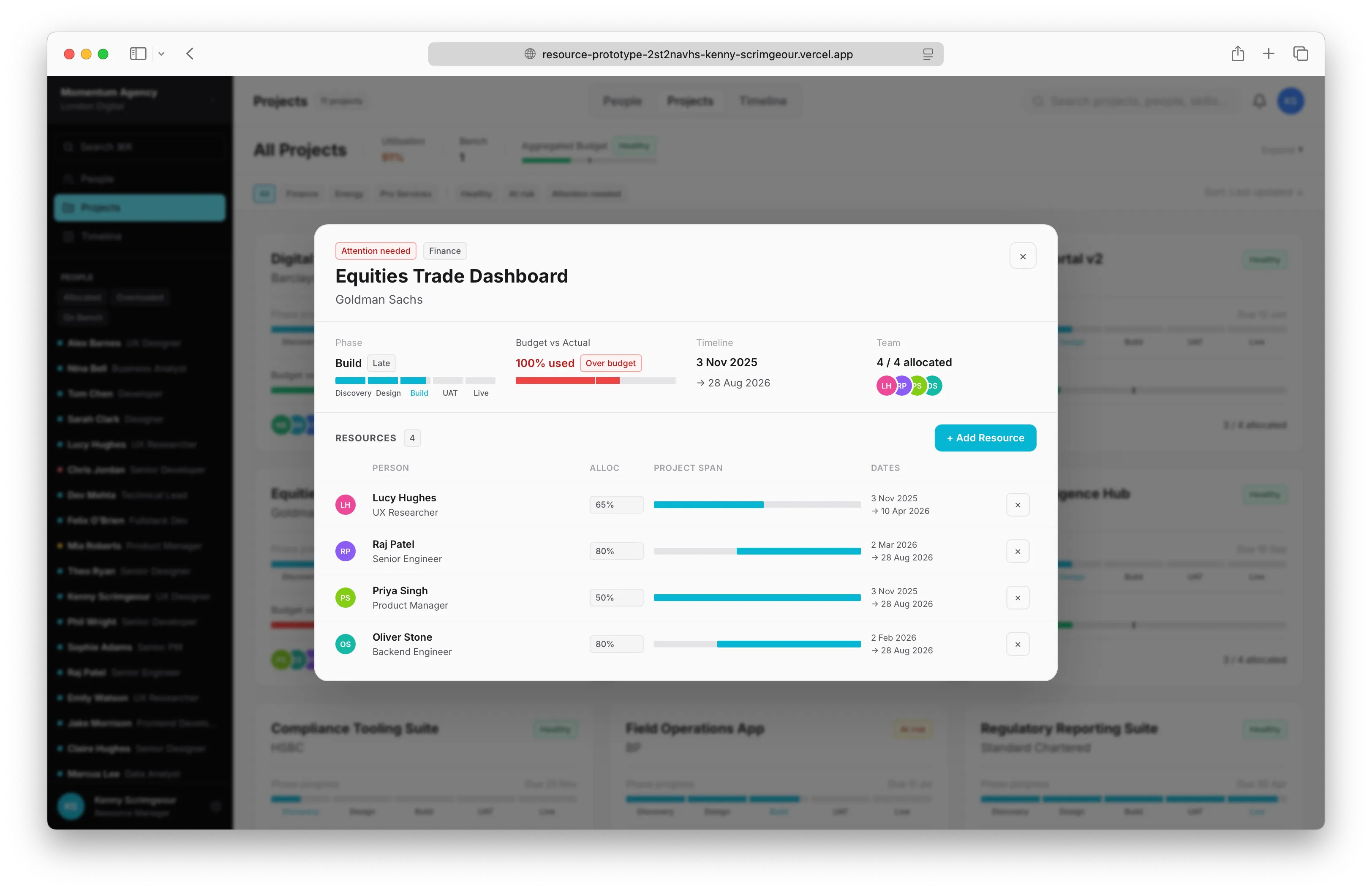 The project dialog